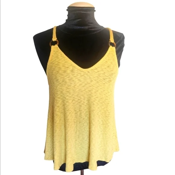 Ginger G Yellow Ribbed Sleeveless Women's Tank Top - Picture 4 of 7